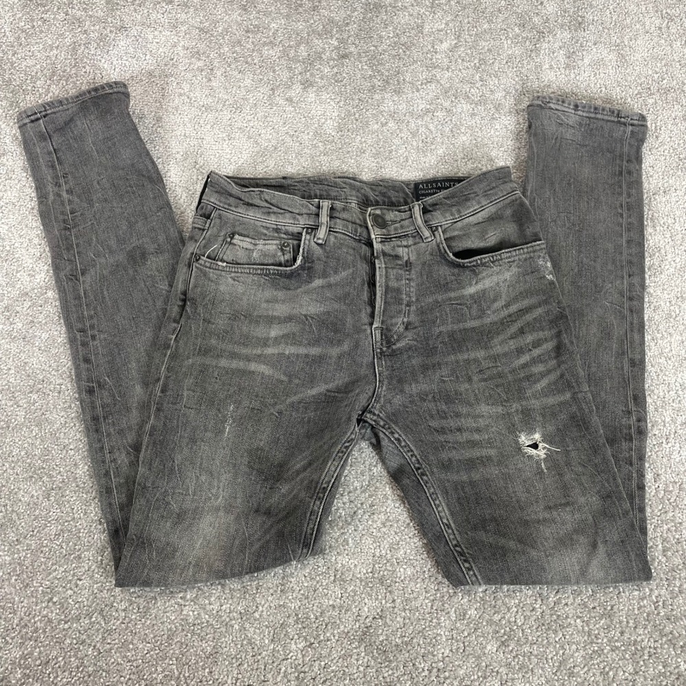 AllSaints Jeans Mens 30 x 32 Cigarette Fit Skinny‎ Y2K Distressed Washed Denim